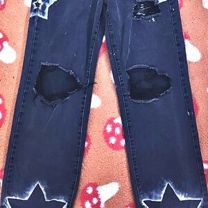 Distressed Star Patch Jeans Y2K HANDPAINTED. Rippd jeans. Trendy style